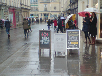 Boards blocking the pavement