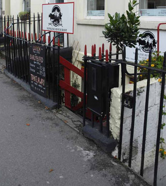 Railings and sign